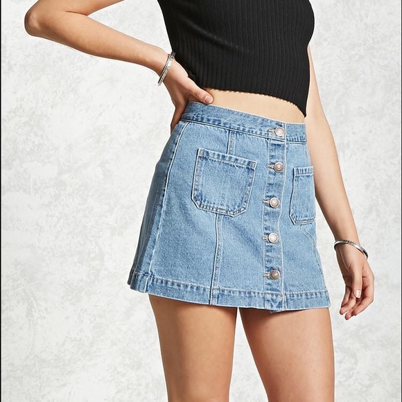 Light Wash Denim Button Skirt - Picture 1 of 3